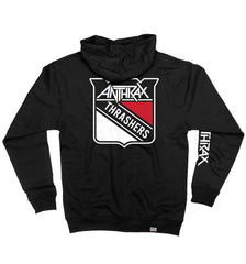 ANTHRAX 'METAL THRASHING MAD' full zip hockey hoodie in black back view