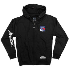 ANTHRAX 'METAL THRASHING MAD' full zip hockey hoodie in black front view