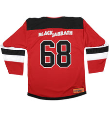 BLACK SABBATH ‘IRON MAN’ deluxe hockey jersey in red, black, and white back view