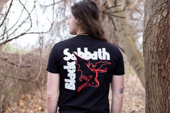 BLACK SABBATH 'IRON MAN' short sleeve hockey t-shirt in black back view on model