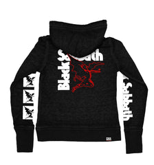 BLACK SABBATH ‘IRON MAN’ women's full zip hockey hoodie in acid black back view