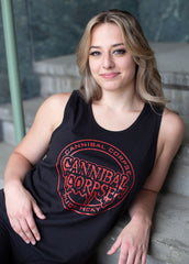 CANNIBAL CORPSE 'OFFICIAL PUCK' hockey tank top in black front view on female model
