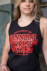 CANNIBAL CORPSE 'PROPERTY OF' hockey tank top in black front view on female model