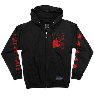 DANCE GAVIN DANCE ‘AFTERBURNER’ full zip hockey hoodie in black front view