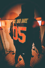 DANCE GAVIN DANCE ‘EMBER’ full zip hockey hoodie in black back view on model