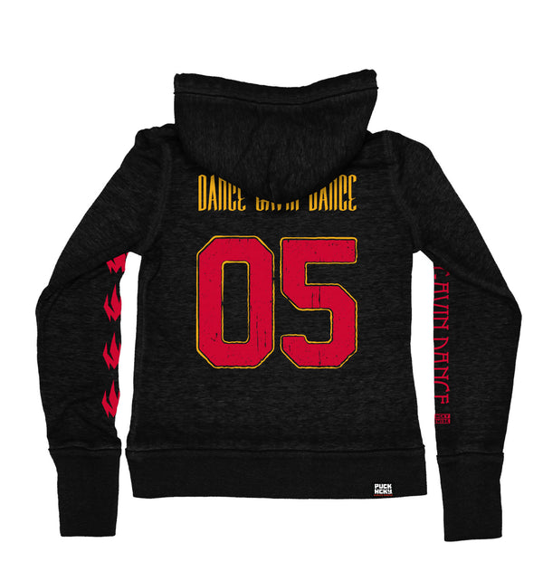 DANCE GAVIN DANCE ‘EMBER’ women's full zip hockey hoodie in acid black back view