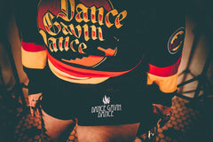 DANCE GAVIN DANCE 'MIDNIGHT CRUSADE' women's fleece hockey shorts in black on model