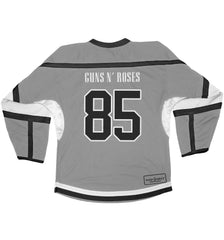 GUNS N' ROSES 'THE KINGS' deluxe hockey jersey in grey, black, and white back view