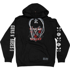 GUNS N' ROSES 'THE KINGS' laced pullover hockey hoodie in black with laces in grey and white front view