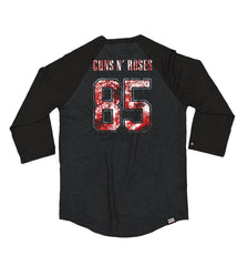 GUNS N' ROSES 'THE KINGS' hockey raglan t-shirt in graphite heather with black sleeves back view
