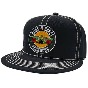 GUNS N' ROSES 'WORLDWIDE' contrast stitch snapback hockey cap in black with white stitching front view