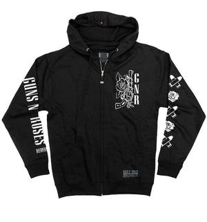 GUNS N' ROSES 'WORLDWIDE' full zip hockey hoodie in black front view