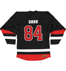 GWAR 'TIME FOR SOME STITCHES' deluxe hockey jersey in black, white, and red back view