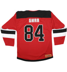 GWAR 'TIME FOR SOME STITCHES' deluxe hockey jersey in red, black, and white back view