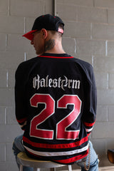 HALESTORM 'BACK FROM THE DEAD' deluxe hockey jersey in black, red, and white back view on model