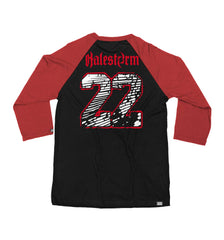 HALESTORM 'WICKED WAYS' hockey raglan t-shirt in black with red sleeves back view