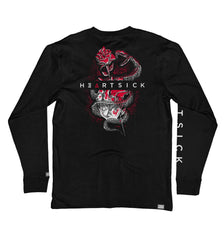 HEARTSICK ‘THE SNAKE AND THE ROSE’ long sleeve hockey t-shirt in black back view