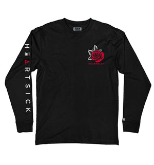 HEARTSICK ‘THE SNAKE AND THE ROSE’ long sleeve hockey t-shirt in black front view