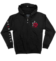 HEARTSICK ‘THE SNAKE AND THE ROSE’ full zip hockey hoodie in black front view