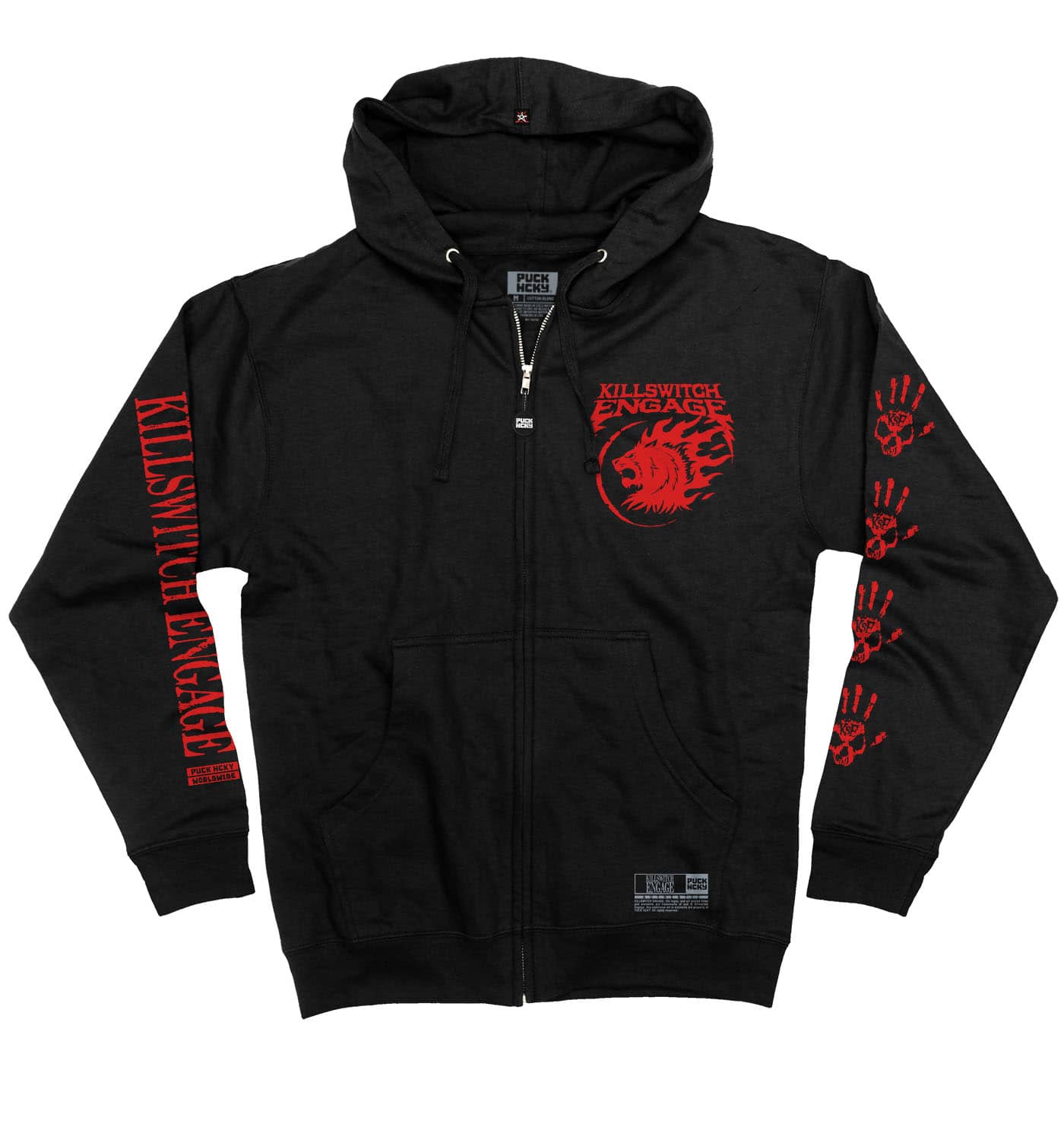 KILLSWITCH ENGAGE ‘SKATE BY DESIGN’ full zip hockey hoodie in black front view