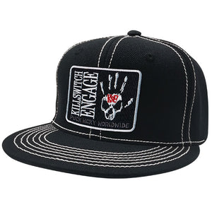 KILLSWITCH ENGAGE ‘TAKE THIS OATH’ contrast stitch snapback hockey cap in black with white stitching front view