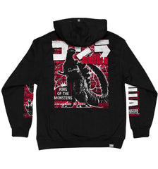 GODZILLA ‘AWAKENED’ laced pullover hockey hoodie in black with red and white laces back view
