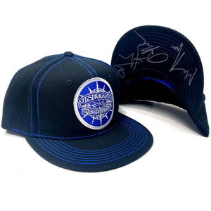 MESHUGGAH 'CHAOSPHERE' limited edition autographed contrast stitch snapback hockey cap in black with blue stitching