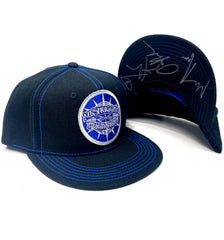 MESHUGGAH 'CHAOSPHERE' limited edition autographed contrast stitch snapback hockey cap in black with blue stitching