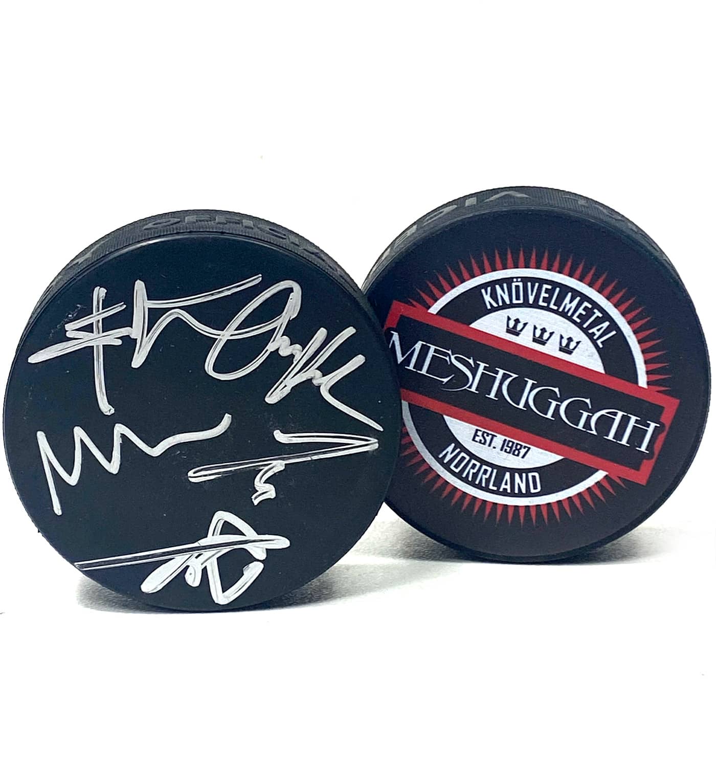 MESHUGGAH 'KNÖVELMETAL' limited edition autographed hockey puck