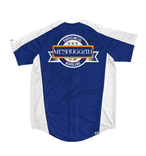 Meshuggah 'Knovelmetal' short sleeve spring league jersey in royal blue and white back view