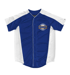 MESHUGGAH 'KNÖVELMETAL' short sleeve spring league jersey in royal blue and white front view