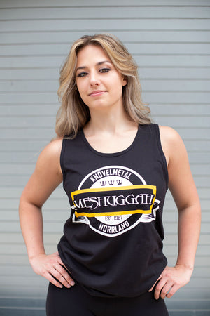 Meshuggah 'Knovelmetal' hockey tank top in black front view on model