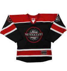 MESHUGGAH 'THIS SPITEFUL SKATE'  autographed hockey jersey in black, red, and white front view