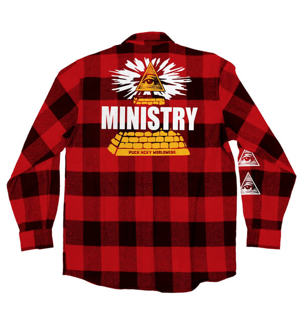 MINISTRY 'PYRAMID 81' hockey flannel in red plaid back view