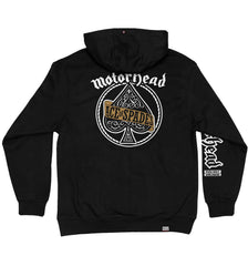 MOTÖRHEAD 'ACE OF SPADES' pullover hockey hoodie in black with gold laces and white laces with black stripes back view