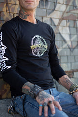 MOTÖRHEAD 'ACE OF SPADES' long sleeve hockey t-shirt in black front view on model