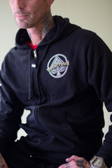 MOTÖRHEAD 'ACE OF SPADES' full zip hockey hoodie in black front view on model