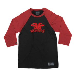 MOTÖRHEAD 'EAGLE' hockey raglan t-shirt in black with red sleeves front view