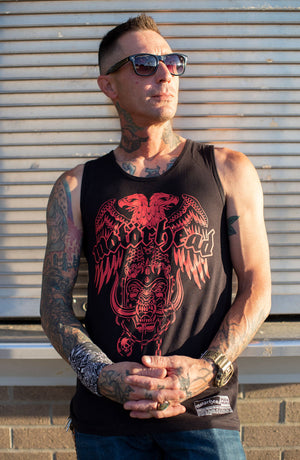 Motorhead 'Eagle' hockey tank top in black front view on male model