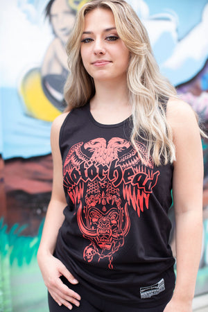 Motorhead 'Eagle' hockey tank top in black front view on female model