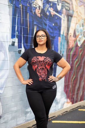 Motorhead 'Eagle' women's short sleeve hockey t-shirt in black on model
