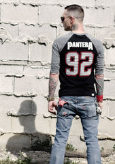 PANTERA 'A VULGAR DISPLAY' hockey raglan in black with deep heather sleeves back view on model