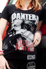 PANTERA 'A VULGAR DISPLAY' women's short sleeve hockey t-shirt in black front view on model