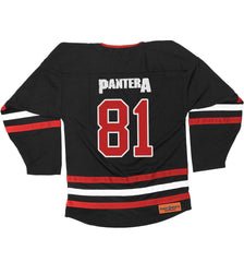 PANTERA 'STRONGER THAN ALL' deluxe hockey jersey in black, red, and white back view