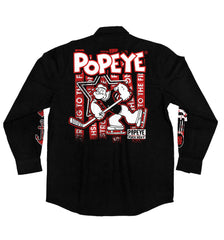 POPEYE 'STRONG TO THE FINISH' hockey flannel in black back view