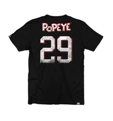 POPEYE 'STRONG TO THE FINISH' short sleeve hockey t-shirt in black back view