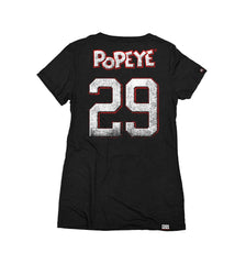 POPEYE 'STRONG TO THE FINISH' women's short sleeve hockey t-shirt in black back view