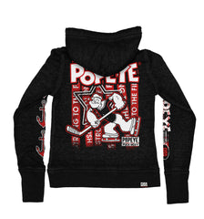 POPEYE 'STRONG TO THE FINISH' women's full zip hockey hoodie in acid black back view