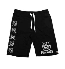 PUCK HCKY ‘BIG STAR’ fleece hockey shorts in black front view