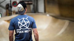PUCK HCKY 'BIG STAR' short sleeve pocket hockey t-shirt back view on model